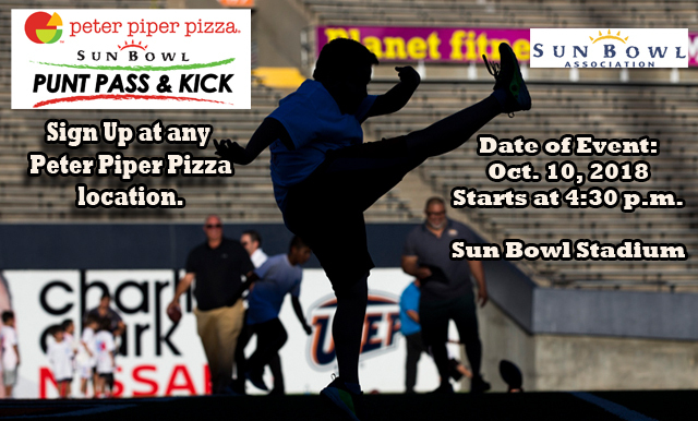 The Sun Bowl Association Teams Up with Peter Piper Pizza to host the 2018 Punt, Pass & Kick in Sun Bowl Stadium on October 10